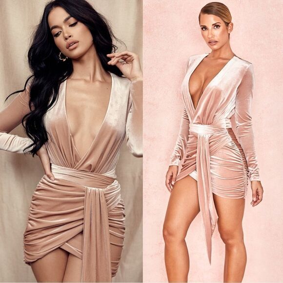 House of CB Blush Farrah Mini Pink Dress Velvet Size XS - Picture 1 of 13